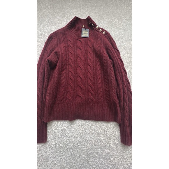 NEW CHARTER CLUB 2 PLY 100% CASHMERE MOCK NECK CABLE KNIT SWEATER XL BURGUNDY - Picture 8 of 11